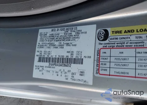 2010 Ford Fusion Sel из США, поврежденный, VIN 3FAHP0J83AR286052